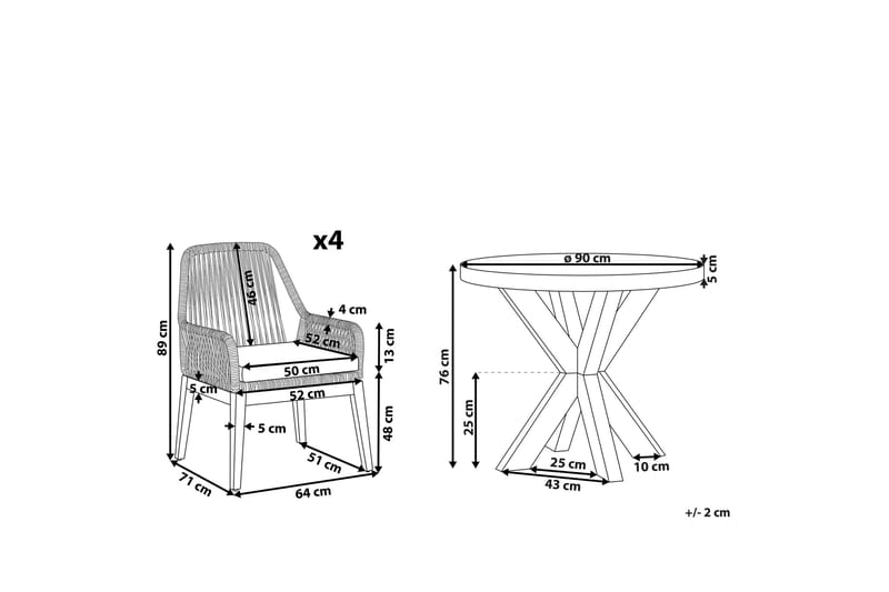 Puutarhasetti pyöreällä pöydällä ja 4 tuolilla OLBIA - Harmaa - Puutarhakalusteet - Ulkoryhmä - Ruokailuryhmät ulos
