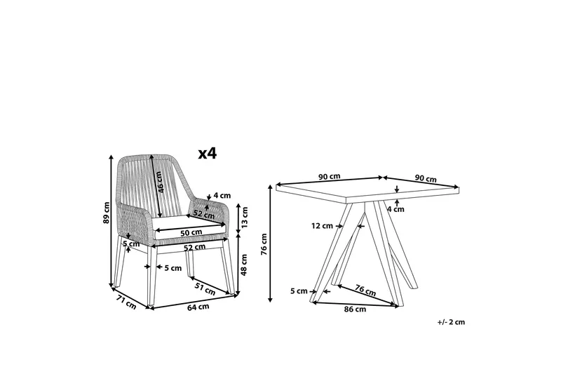 Puutarhasetti pöydällä ja 4 tuolilla Musta/Harmaa OLBIA - Harmaa - Puutarhakalusteet - Ulkoryhmä - Ruokailuryhmät ulos