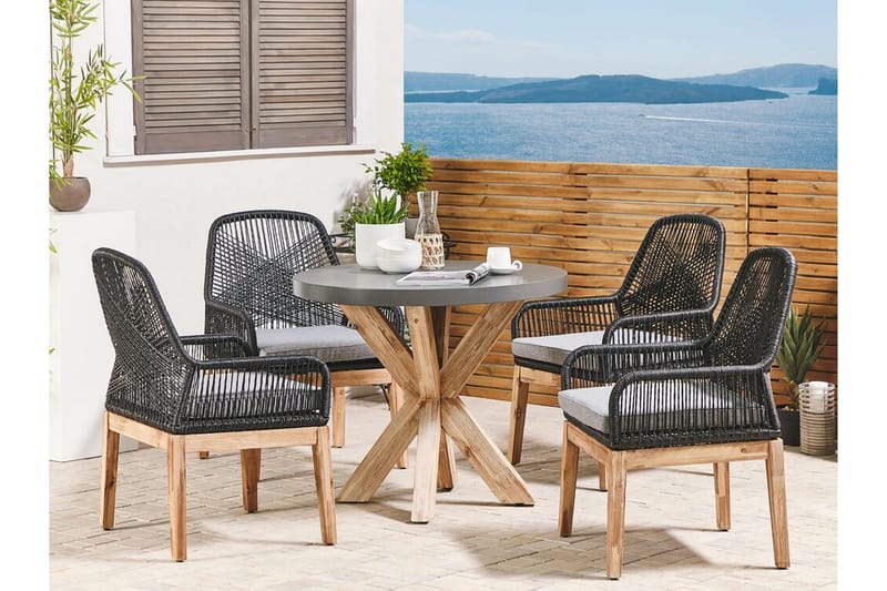 Puutarhasetti pyöreällä pöydällä ja 4 tuolilla OLBIA - Harmaa - Puutarhakalusteet - Ulkoryhmä - Ruokailuryhmät ulos