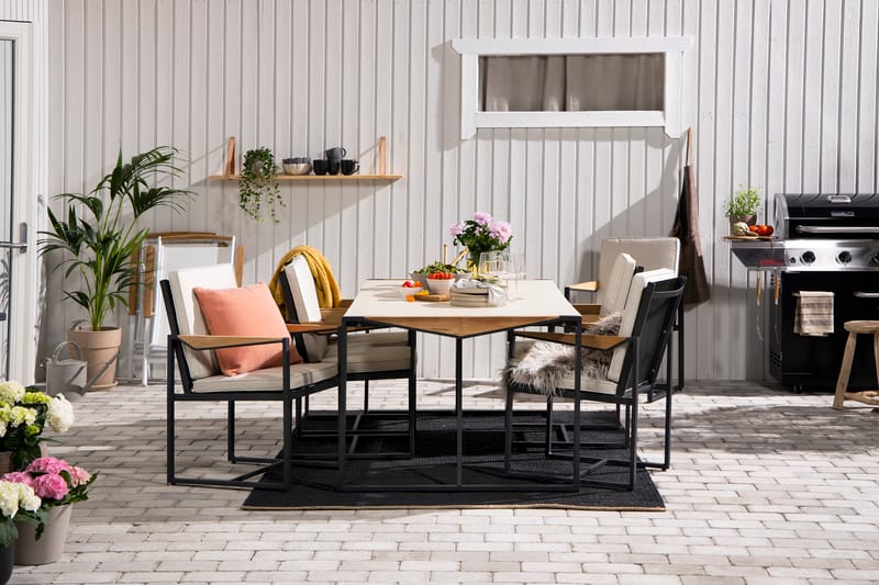 Ruokailuryhmä Östermalm 200x100 cm 6 tuolia - Musta - Puutarhakalusteet - Ulkoryhmä - Ruokailuryhmät ulos