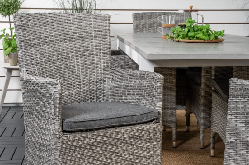 Ruokailuryhmä Albany 152 cm 6 Malin tuolia - Harmaa - Puutarhakalusteet - Ulkoryhmä - Ruokailuryhmät ulos