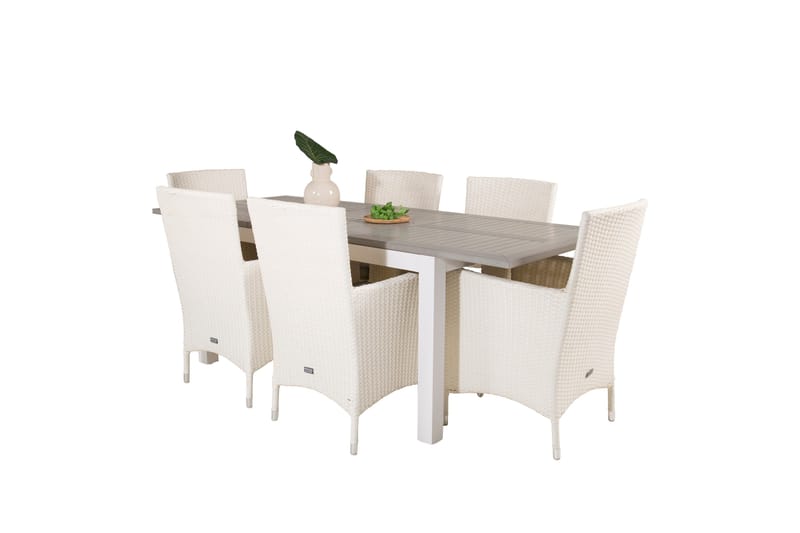 Ruokailuryhmä Albany 152 cm 6 Malin tuolia, Valkoinen