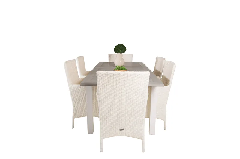 Ruokailuryhmä Albany 152 cm 6 Malin tuolia - Valkoinen - Puutarhakalusteet - Ulkoryhmä - Ruokailuryhmät ulos