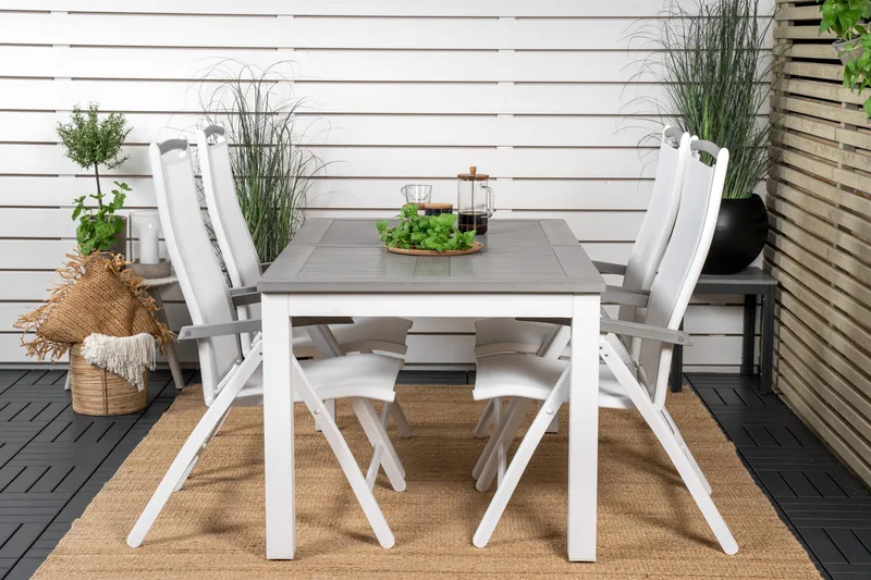 Ruokailuryhmä Albany Jatk 152-210 cm 4 tuolia, Harmaa/Valkoinen