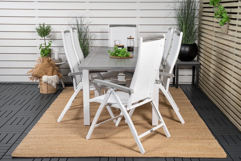 Ruokailuryhmä Albany Jatk 152-210 cm 6 tuolia - Harmaa/Valkoinen - Puutarhakalusteet - Ulkoryhmä - Ruokailuryhmät ulos