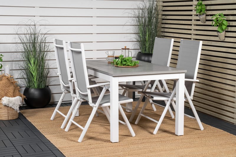 Ruokailuryhmä Albany Jatk 152 cm 4 Break tuolia - Harmaa/Valkoinen - Puutarhakalusteet - Ulkoryhmä - Ruokailuryhmät ulos