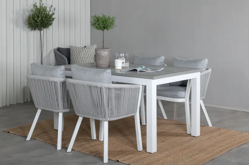 Ruokailuryhmä Albany Jatk 152cm 4 Virya tuolia - Harmaa/Valkoinen - Puutarhakalusteet - Ulkoryhmä - Ruokailuryhmät ulos