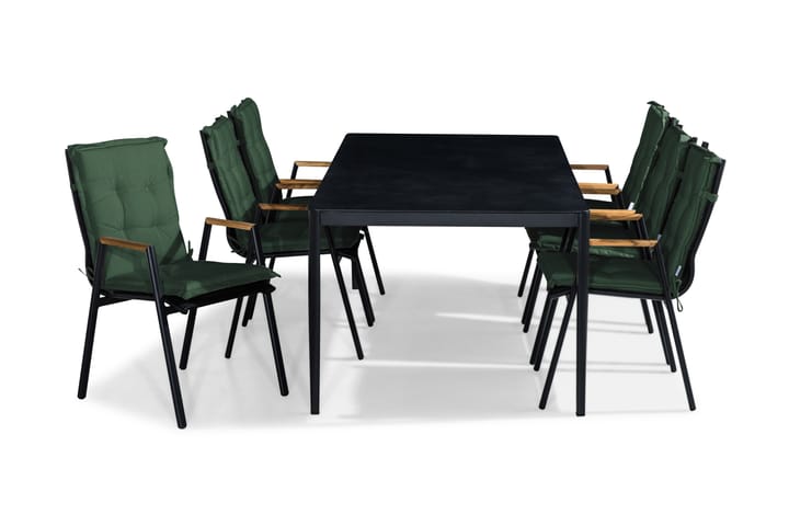 Ruokailuryhmä Alex 200x100 cm 6 Las Vegas tuolia Pehmusteet - Musta/Har Kivijälj/Tiikki/Vihr - Ruokailuryhmät ulos