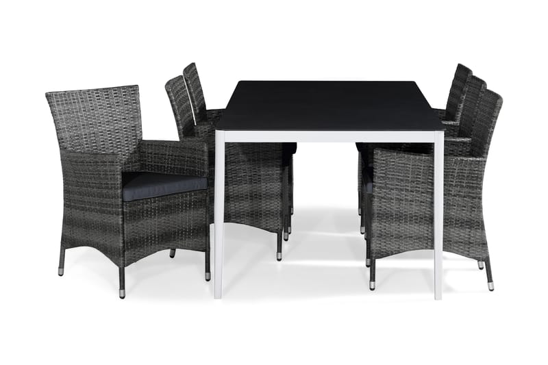 Ruokailuryhmä Alex 200x100 cm 6 Thor tuolia Pehmusteet - Valk/Harmaa Kivijälj. - Puutarhakalusteet - Ulkoryhmä - Ruokailuryhmät ulos