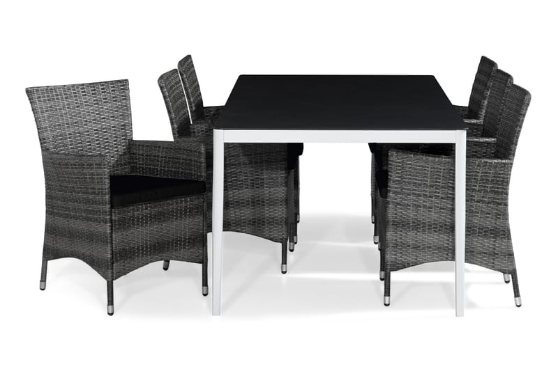 Ruokailuryhmä Alex 200x100 cm 6 Thor tuolia Pehmusteet - Valk/Harmaa Kivijälj./Musta - Puutarhakalusteet - Ulkoryhmä - Ruokailuryhmät ulos