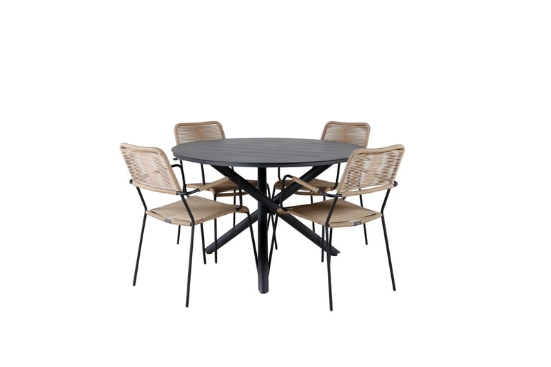 Ruokailuryhmä Alma Pyöreä 120 cm 4 Lindos tuolia, Ruskea/Valkoinen