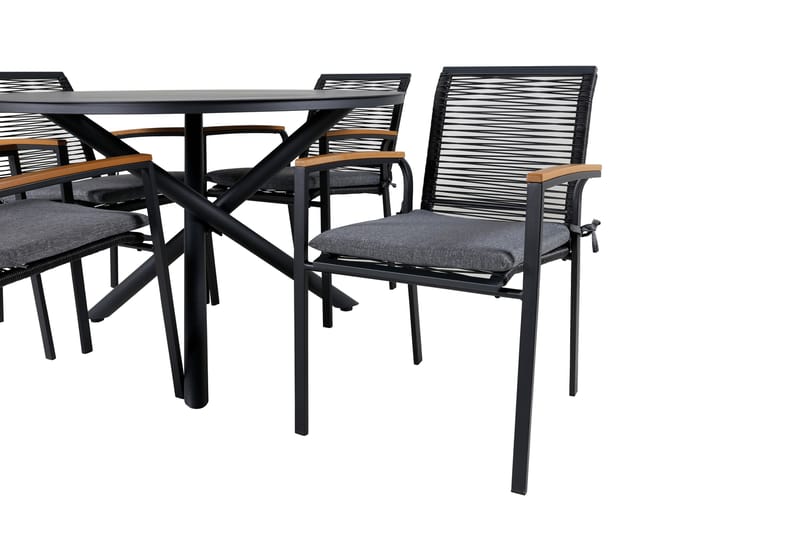 Ruokailuryhmä Alma Pyöreä 120 cm 4 Dallas tuolia - Musta - Puutarhakalusteet - Ulkoryhmä - Ruokailuryhmät ulos