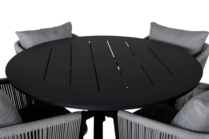 Ruokailuryhmä Alma Pyöreä 120 cm 4 Virya tuolia - Musta/Harmaa - Puutarhakalusteet - Ulkoryhmä - Ruokailuryhmät ulos