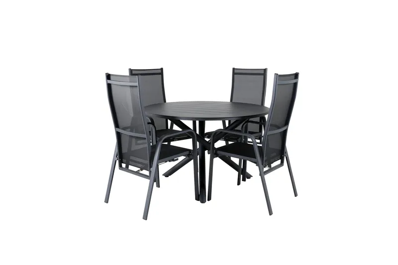 Ruokailuryhmä Alma Pyöreä 120 cm 4 Copacabana tuolia, Musta