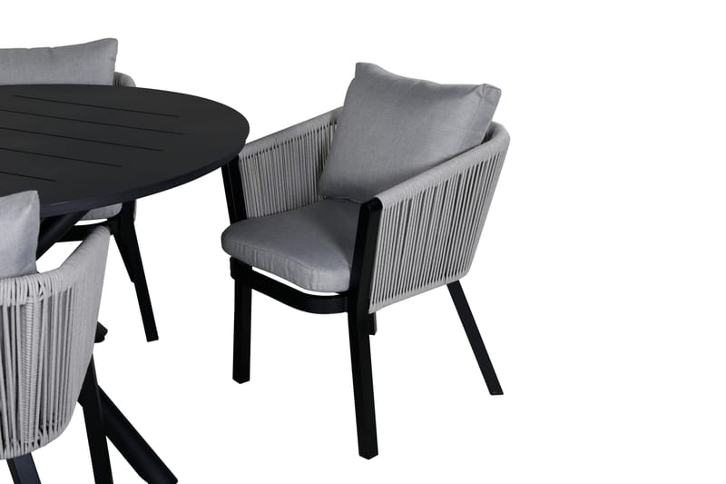 Ruokailuryhmä Alma Pyöreä 120 cm 4 Virya tuolia - Musta/Harmaa - Puutarhakalusteet - Ulkoryhmä - Ruokailuryhmät ulos