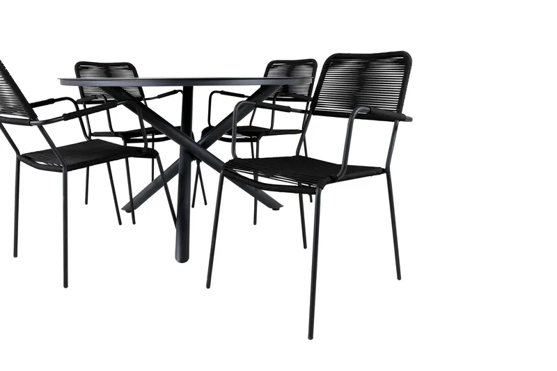 Ruokailuryhmä Alma Pyöreä 120 cm 4 Lindos tuolia - Ruskea/Valkoinen - Puutarhakalusteet - Ulkoryhmä - Ruokailuryhmät ulos