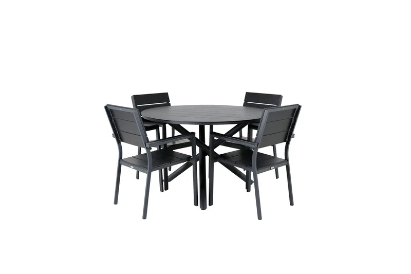 Ruokailuryhmä Alma Pyöreä 120 cm 4 Levels tuolia, Musta