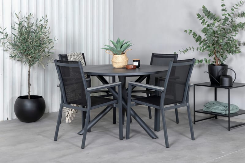 Ruokailuryhmä Alma Pyöreä 120 cm 4 Parma tuolia, Musta