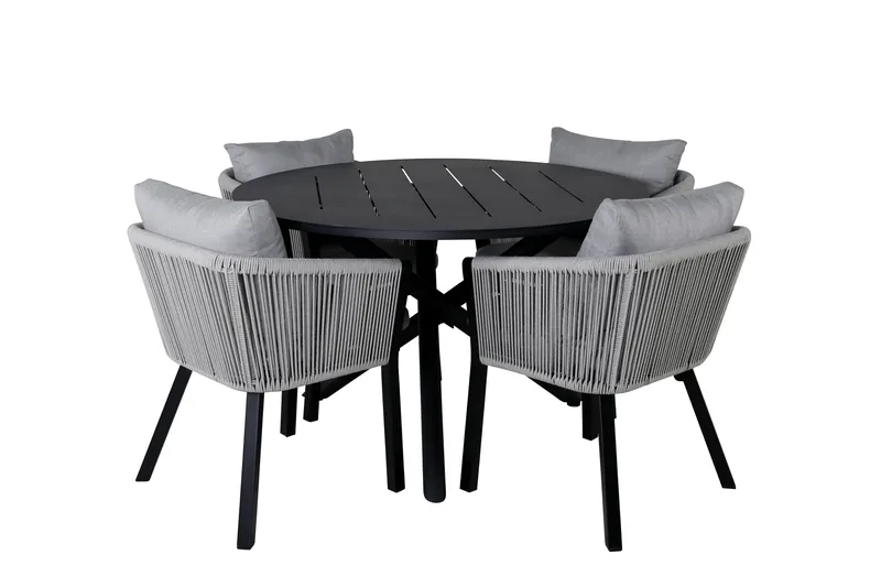 Ruokailuryhmä Alma Pyöreä 120 cm 4 Virya tuolia, Musta/Harmaa