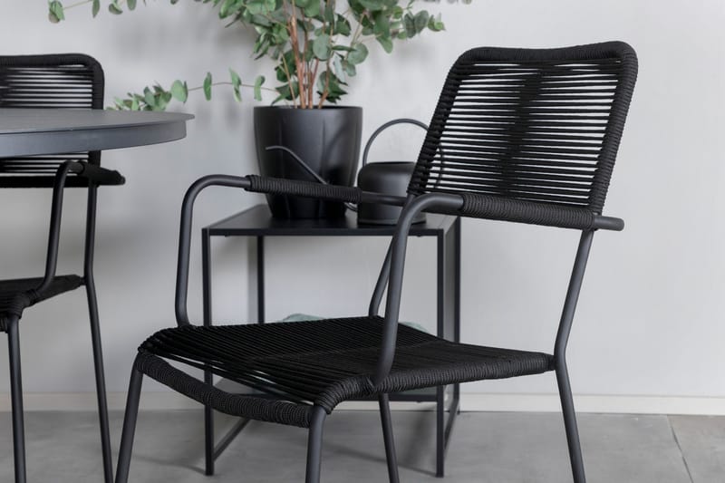 Ruokailuryhmä Alma Pyöreä 120 cm 4 Lindos tuolia - Ruskea/Valkoinen - Puutarhakalusteet - Ulkoryhmä - Ruokailuryhmät ulos