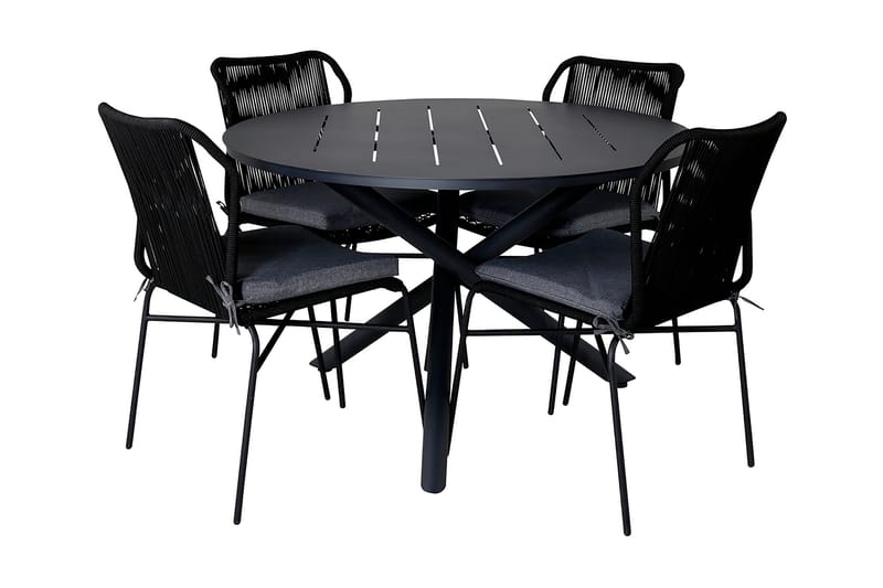 Ruokailuryhmä Alma Pyöreä 120 cm 4 Julian tuolia, Musta