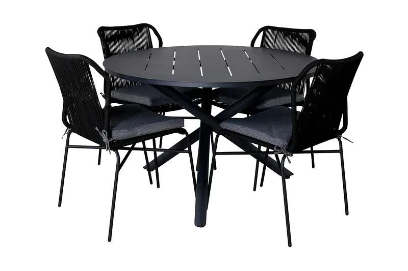 Ruokailuryhmä Alma Pyöreä 120 cm 4 Julian tuolia, Musta