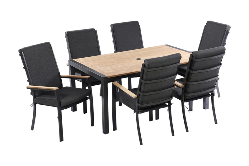 Ruokailuryhmä Argonia 160 cm + 6 tuolia - Musta - Puutarhakalusteet - Ulkoryhmä - Ruokailuryhmät ulos