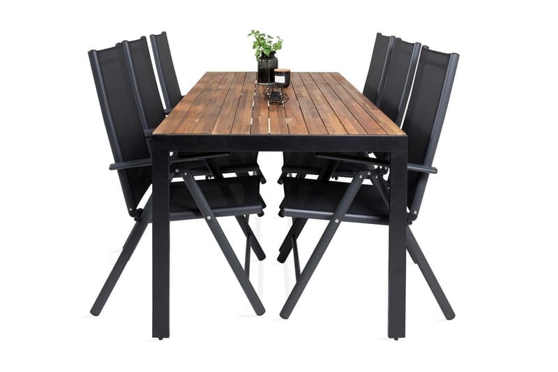 Ruokailuryhmä Bois 200 cm 6 Break säätötuolia, Musta/Harmaa