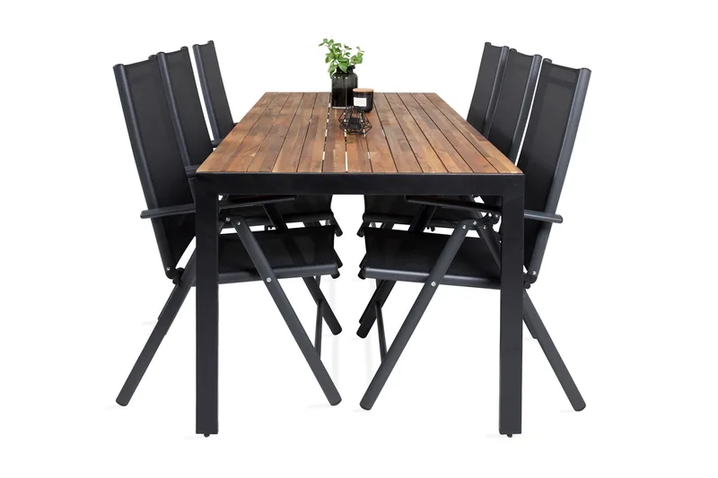 Ruokailuryhmä Bois 200 cm 6 Break säätötuolia, Musta/Harmaa
