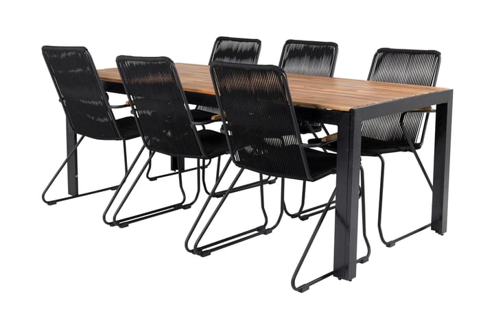 Ruokailuryhmä Bois 200 cm 6 käsinojallista tuolia Musta - Venture Home - Ruokailuryhmät ulos