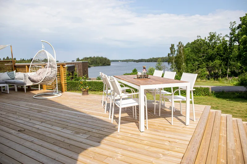 Ruokailuryhmä Bois 200 cm 6 Santorini tuolia, Luonnonväri/Valkoinen