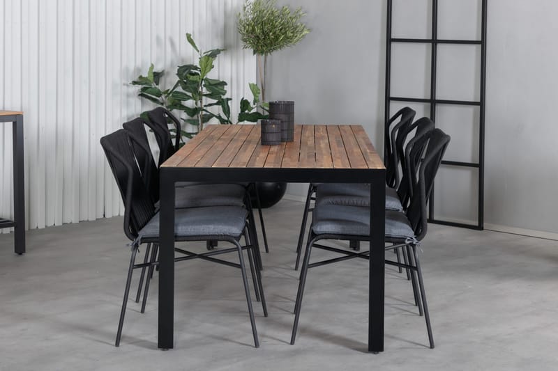 Ruokailuryhmä Bois 205 cm 6 Julian tuolia - Musta/Ruskea - Puutarhakalusteet - Ulkoryhmä - Ruokailuryhmät ulos