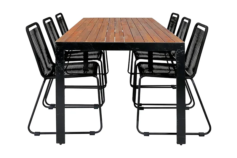 Ruokailuryhmä Bois 205cm 6 Lindos tuolia, Musta/Harmaa