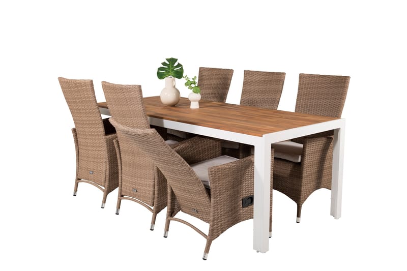 Ruokailuryhmä Bois 6 Padova tuolia - Ruskea - Puutarhakalusteet - Ulkoryhmä - Ruokailuryhmät ulos