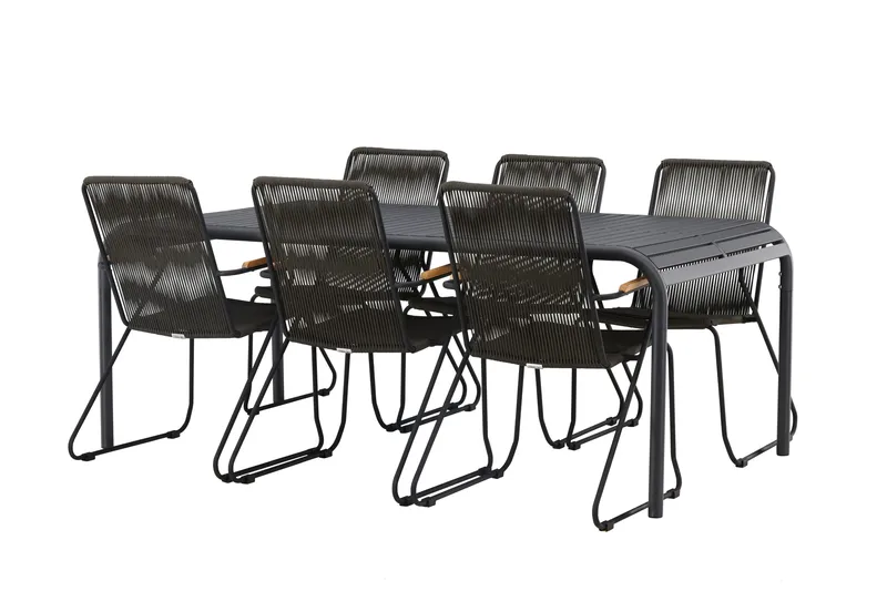Ruokailuryhmä Borneo 200 cm 6 Bois tuolia, Musta