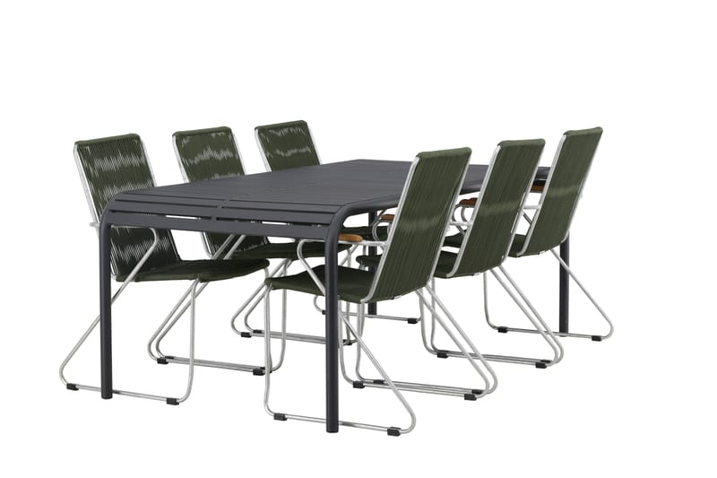 Ruokailuryhmä Borneo 200 cm 6 Bois tuolia - Vihreä/Musta - Puutarhakalusteet - Ulkoryhmä - Ruokailuryhmät ulos
