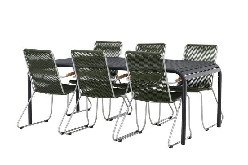 Ruokailuryhmä Borneo 200 cm 6 Bois tuolia, Vihreä/Musta
