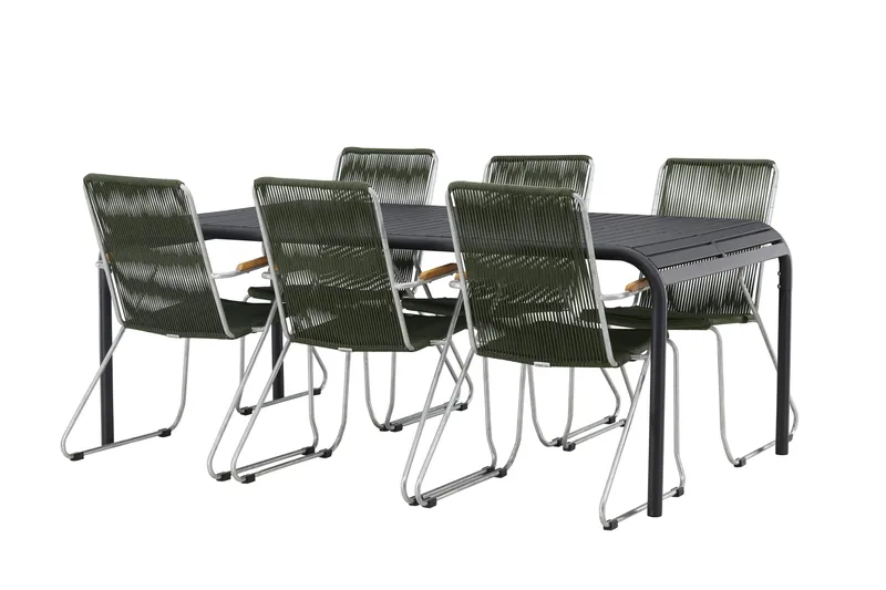 Ruokailuryhmä Borneo 200 cm 6 Bois tuolia, Vihreä/Musta
