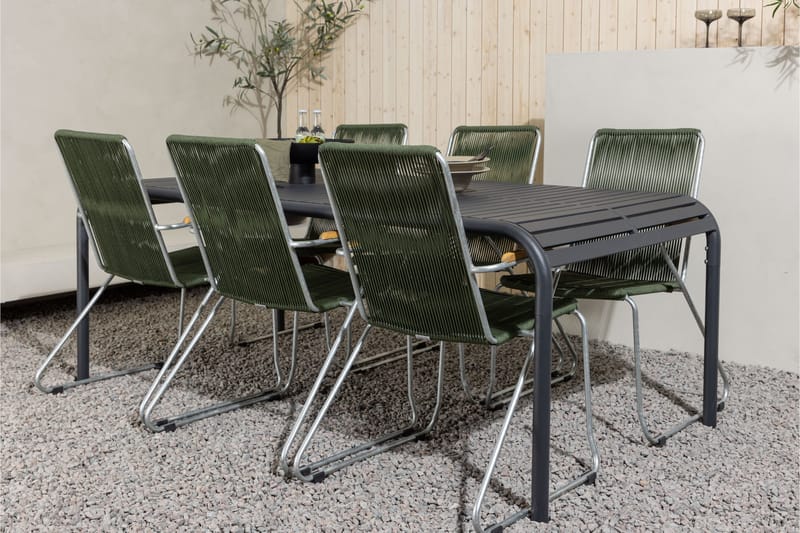 Ruokailuryhmä Borneo 200 cm 6 Bois tuolia - Vihreä/Musta - Puutarhakalusteet - Ulkoryhmä - Ruokailuryhmät ulos