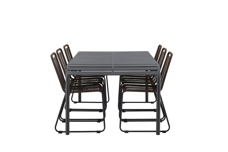 Ruokailuryhmä Borneo 200 cm 6 Lindos tuolia - Ruskea/Musta - Puutarhakalusteet - Ulkoryhmä - Ruokailuryhmät ulos