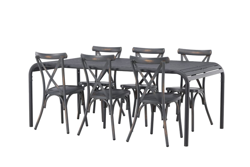 Ruokailuryhmä Borneo 200 cm 6 Tablas tuolia, Tummanharmaa/Musta