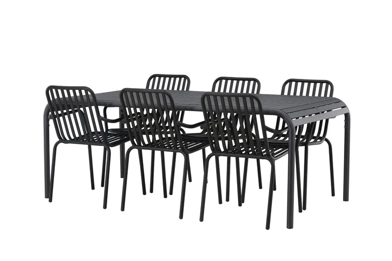 Ruokailuryhmä Borneo 200 cm 6 Peking tuolia, Musta