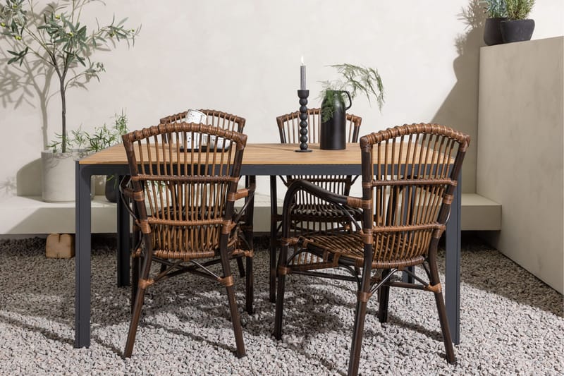 Ruokailuryhmä Break 150 cm 4 Galera tuolia - Ruskea - Puutarhakalusteet - Ulkoryhmä - Ruokailuryhmät ulos