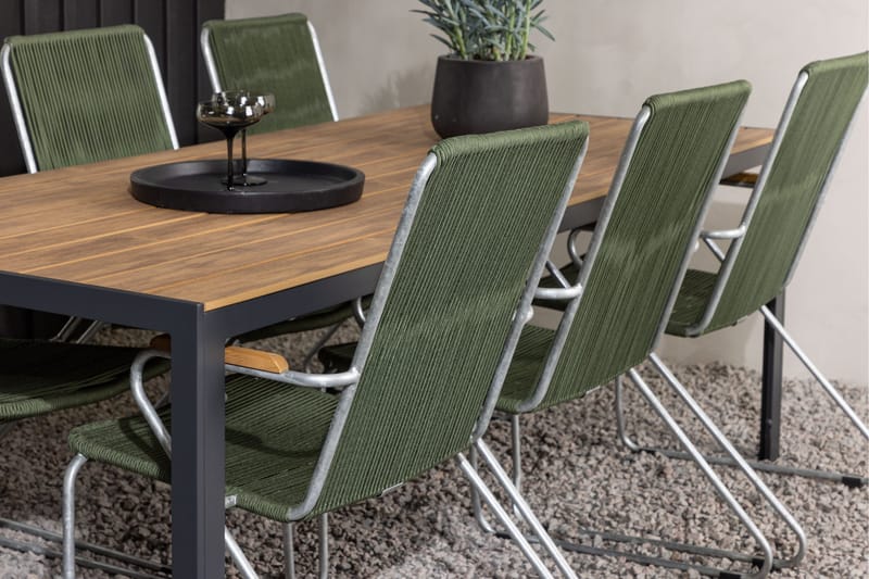 Ruokailuryhmä Break 205 cm 6 Bois tuolia - Vihreä/Ruskea - Puutarhakalusteet - Ulkoryhmä - Ruokailuryhmät ulos