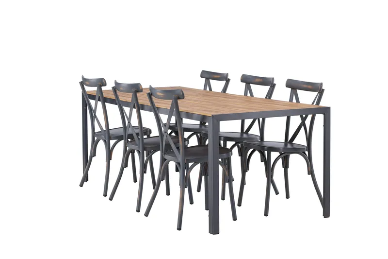 Ruokailuryhmä Break 205 cm 6 Tablas tuolia, Ruskea/Tummanharmaa