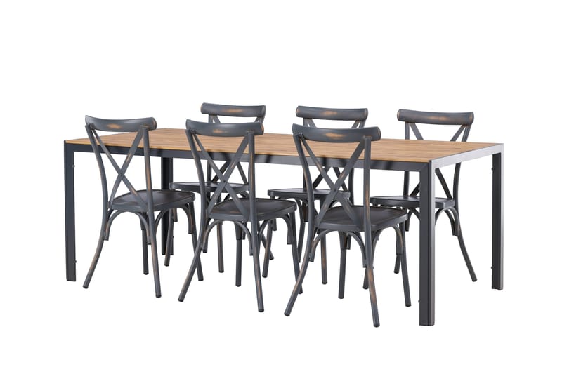 Ruokailuryhmä Break 205 cm 6 Tablas tuolia - Ruskea/Tummanharmaa - Puutarhakalusteet - Ulkoryhmä - Ruokailuryhmät ulos