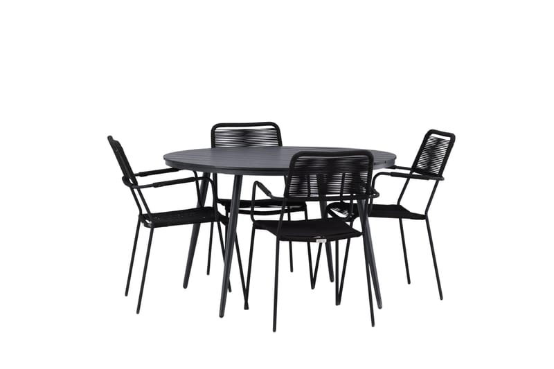 Ruokailuryhmä Break Pyöreä 120 cm 4 Lindos tuolia - Musta - Puutarhakalusteet - Ulkoryhmä - Ruokailuryhmät ulos
