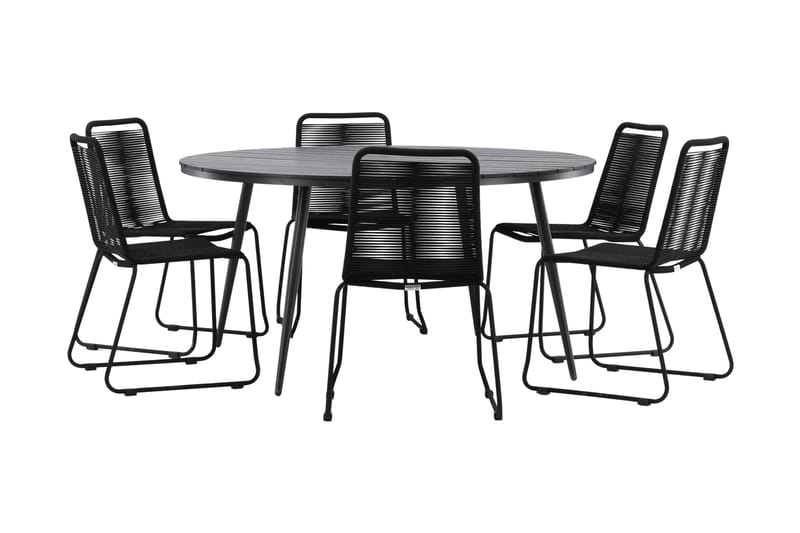Ruokailuryhmä Break Pyöreä 150 cm 6 Lindos tuolia - Musta - Puutarhakalusteet - Ulkoryhmä - Ruokailuryhmät ulos