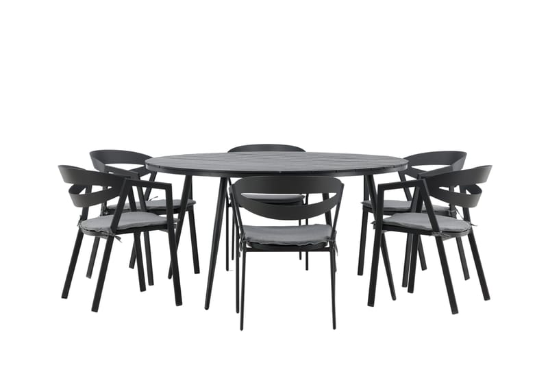 Ruokailuryhmä Break Pyöreä 120 cm 6 Slit tuolia - Musta - Puutarhakalusteet - Ulkoryhmä - Ruokailuryhmät ulos