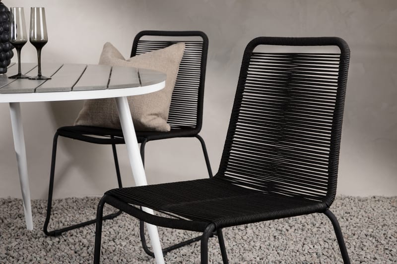 Ruokailuryhmä Break Pyöreä 120 cm 4 Lindos tuolia - Musta/Harmaa - Puutarhakalusteet - Ulkoryhmä - Ruokailuryhmät ulos